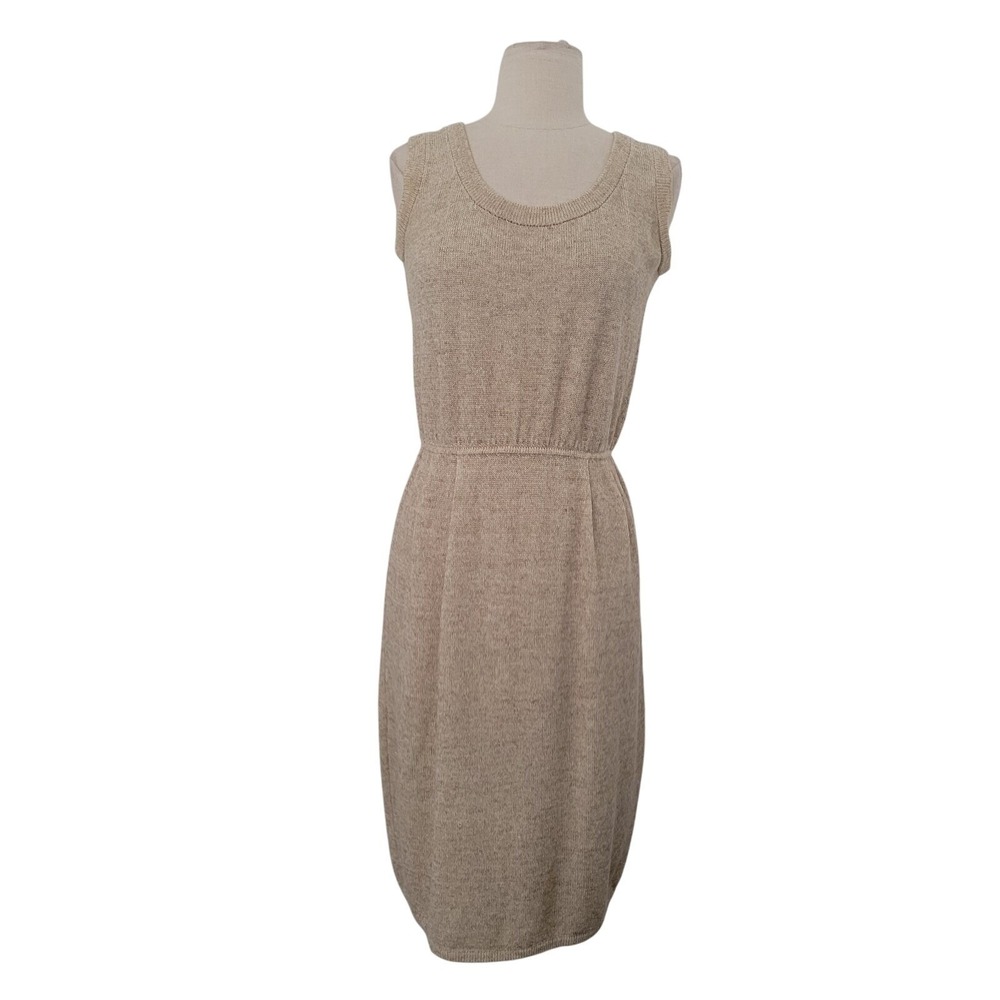 Vintage 80s St. John Neiman Marcus Knit Sweater Dress Sz S Beige Sleeveless